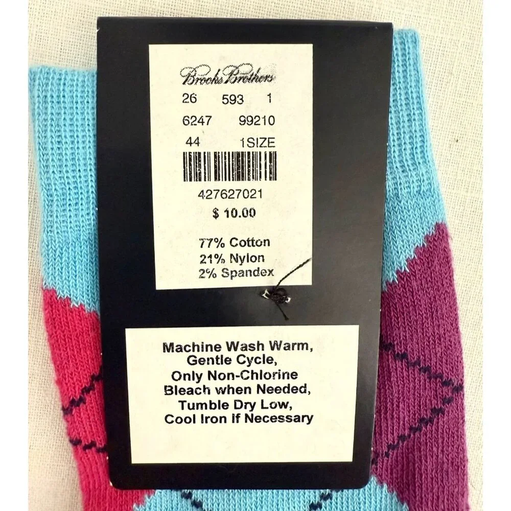 Brooks Brothers Socks One Size Made in Italy Teal Blue Red Argyle Cotton Blend